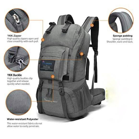 MOUNTAINTOP Silver Grey Hiking Camping Travel Outdoors Backpack Bag Pack Pockets - Picture 14 of 14